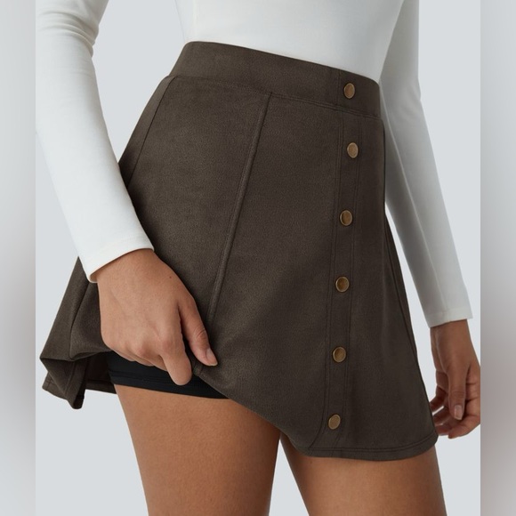 Halara High Waisted Decorative 2-in-1 A Line Suede Mini Casual Skirt medium - Picture 5 of 6